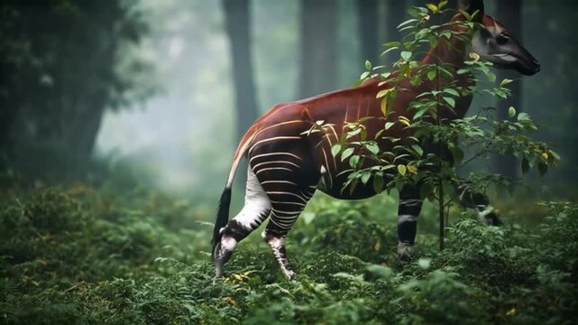 Okapi In The Lush Green Forest Of Congo Rainforest