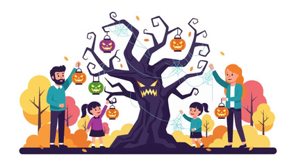 Spooky Halloween Tree: A family comes together to decorate a haunted tree for Halloween, embodying the spirit of the holiday and the joy of shared traditions.