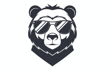 Black bear icon wears cool sunglasses, radiating confident animal style on white background