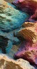 Close-up of sculpted, layered relief map