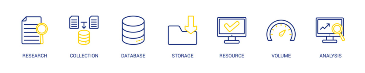Big Data Line Color Icon Set For Web Banner. Vector Illustration Concept With Some Icons. Designed In Line Color Style