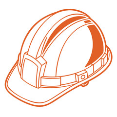 Fototapeta premium Hard hat design, orange construction helmet with sturdy straps, safety gear for workers. Ideal for industrial art or safety poster prints, this bold headgear protects on site.