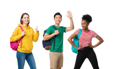 Smiling Students with Backpacks on White Background
