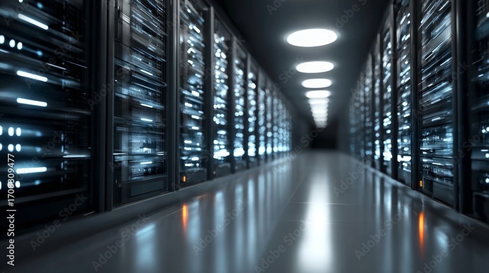 Aufkleber a modern datacenter with server racks in bright aisles showcasing advanced it infrastructure