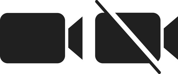 Video camera and no video camera icon set. Video record symbol. video call on off sign line and bold style