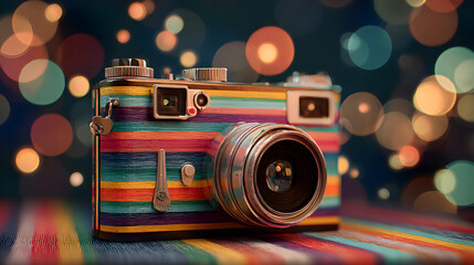 Fototapeta premium Capture the Moment with a Stunning Vintage Camera on a Colorful Background, Perfect for Photography Enthusiasts and Creative Projects