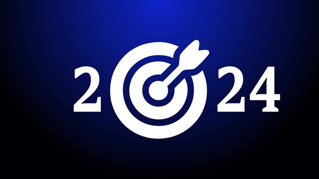 2024 in the form of numbers and darts instruments on a blue background.Business targets refer to specific, measurable goals or objectives that a company sets to achieve within a defined time frame.