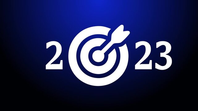 2023 in the form of numbers and darts instruments on a blue background.Business targets refer to specific, measurable goals or objectives that a company sets to achieve within a defined time frame.
