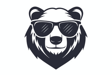 A cool bear is staring out with his black sunglasses on his furry face