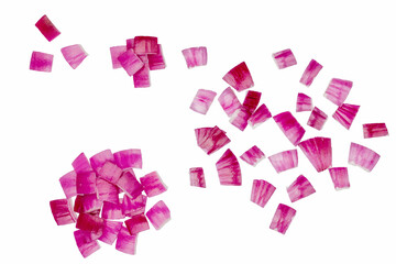 Red onion slices isolated on a white background, contour