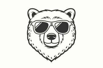 Cool bear head wears trendy sunglasses; its monochrome visage projects a relaxed, modern vibe