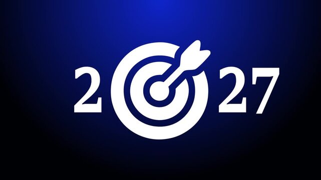 2027 in the form of numbers and darts instruments on a blue background.Business targets refer to specific, measurable goals or objectives that a company sets to achieve within a defined time frame.