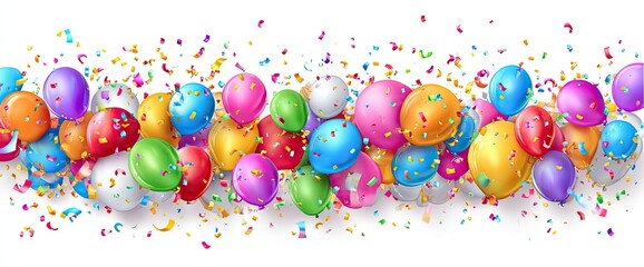 Colorful balloons and confetti on white background (2)