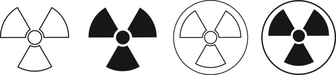 radiation icon set. circular radiation hazard sign. Radioactive safety danger caution Nuclear Atomic bomb