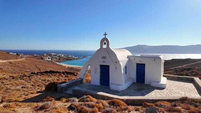 Charming traditional orthodox chapel on Mykonos, Greece, Greek vacation, holiday on the Cyclades islands in the Mediterranean Sea