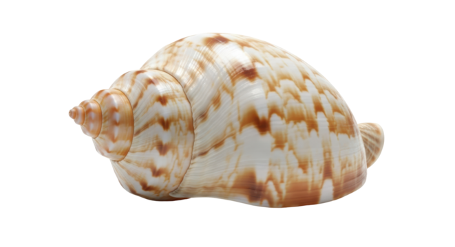 Isolated seashell, tropical marine snail with spiral shape and patterned shell, beach find