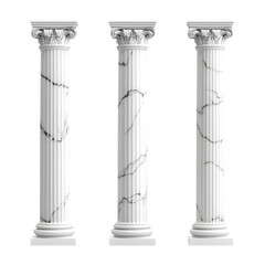 Three classical corinthian columns on a transparent background isolated on transparent background