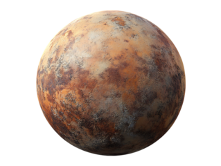 Detailed textured planet with orange and brown hues isolated on transparent background