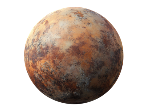 Detailed textured planet with orange and brown hues isolated on transparent background
