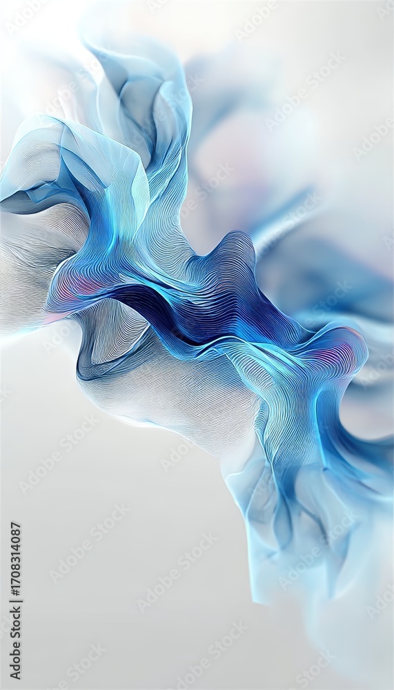 Poster abstract composition of turquoise and gray smoke creating soft ocean waves on a bright background