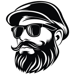 Bearded hipster with stylish mustache wearing sunglasses and a cap looks cool