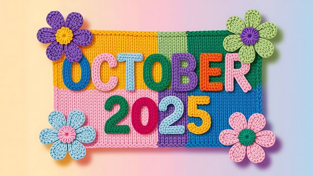 October 2025 colorful calendar design with cheerful flowers for cozy fall vibes - Powered by Adobe