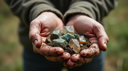  Dirty Hands Holding Raw Uncut Crystals Outdoors