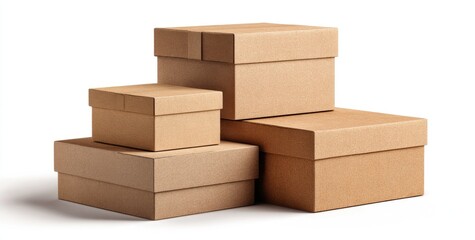 Four cardboard boxes of varying sizes stacked