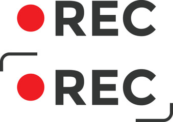 Recording or REC icon Set. red color record symbol. Red REC logo for video camera recording control.