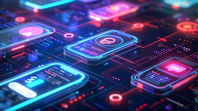 Mobile app development ui ux design interface smartphone technology digital network futuristic concept - Powered by Adobe