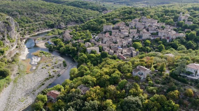 Sunrise Over Balazuc Village and the Ard&egrave;che River Valley, France