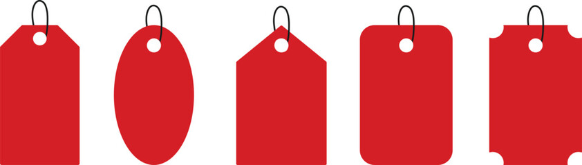 red price tag level set collection. Product sale tag. Blank price tag with  string. Discount or promotion tag level for retail business