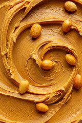 Swirls of Creamy Peanut Butter Adorned with Whole Peanuts A Close Up Food Image