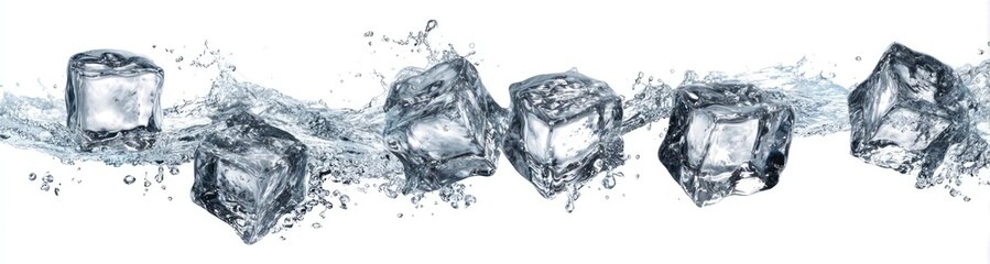 Ice cubes moving through water splashes