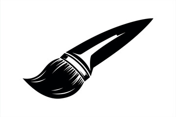 Obraz premium Black paint brush with curved bristles and handle on white background paintbrush