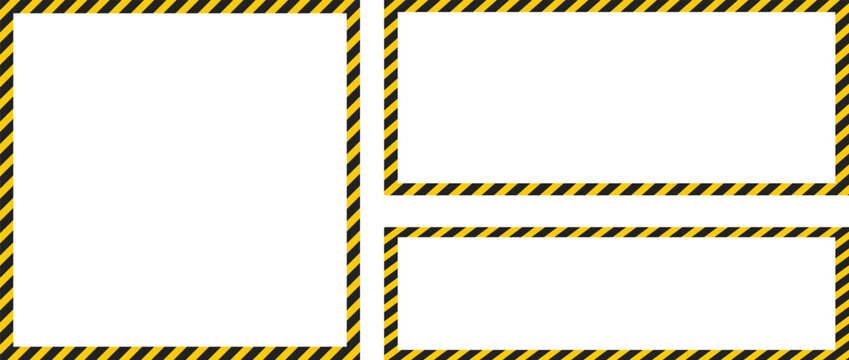 black yellow caution stripes square frames. Warning tape with yellow and black Diagonal stripes rectangle square box frame. Safety attention or warning labels symbol
