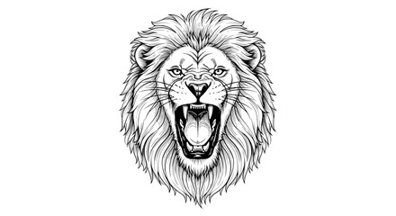 Obraz premium Roaring Lion Head: Majestic Black and White Illustration Artwork
