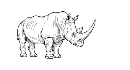 Fototapeta premium Majestic rhinoceros illustration in black and white, wildlife art
