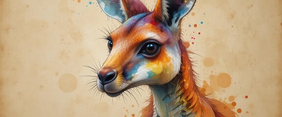 Watercolor Roo  Expressive Brushstrokes Capture the Essence of a Kangaroo with a Unique Artistic Flair