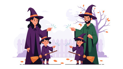 Enchanting Halloween Family: A vibrant illustration captures a family of witches, each clad in enchanting attire, ready to cast spells and spread seasonal cheer.