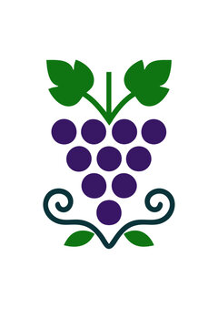 Minimalist Decorative Artwork of Grapes with Leaves in Geometric Motif for Wine Culture and Mediterranean Heritage Wallmate Vector Art