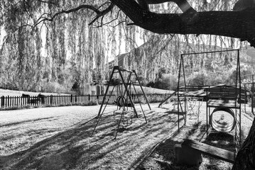 Children's playpark at Lake Clarens. Monochrome