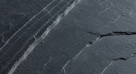 Textured Black Slate Surface with Natural Patterns and Lines for Design and Background Use