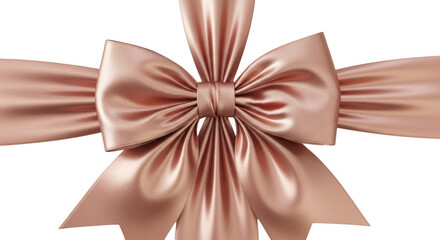 Elegant rose gold satin bow isolated on transparent background