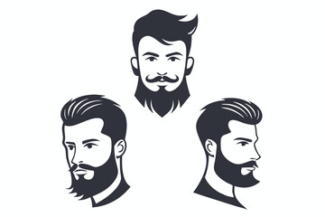Diverse beards and hairstyles showcase masculine style and grooming, conveying strong and unique character