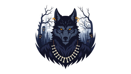 Mysterious Werewolf Illustration: A captivating and intricately illustrated image showcases a majestic werewolf in the eerie depths of a haunted forest.