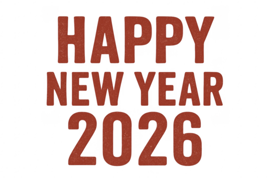 Happy new year 2026 greeting on transparent background