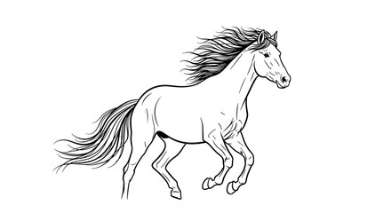 Majestic Horse Illustration in Black and White Outline Style