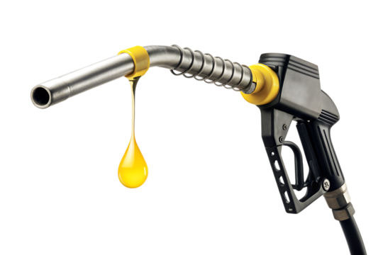 Gas gun with dripping yellow drop of petroleum danger