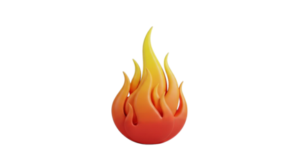 A vibrant flame bursts forth, radiating warmth and energy with its stylized, glossy appearance.